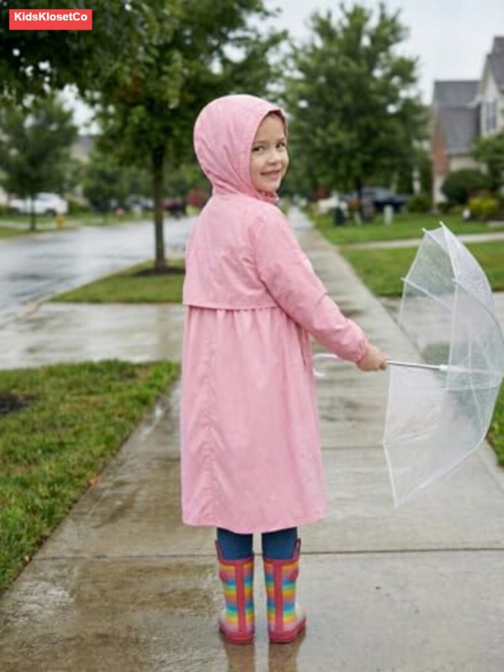 Girls Waterproof Rain Jacket Lightweight Hooded Windbreaker with Lining - Picture 2 of 6